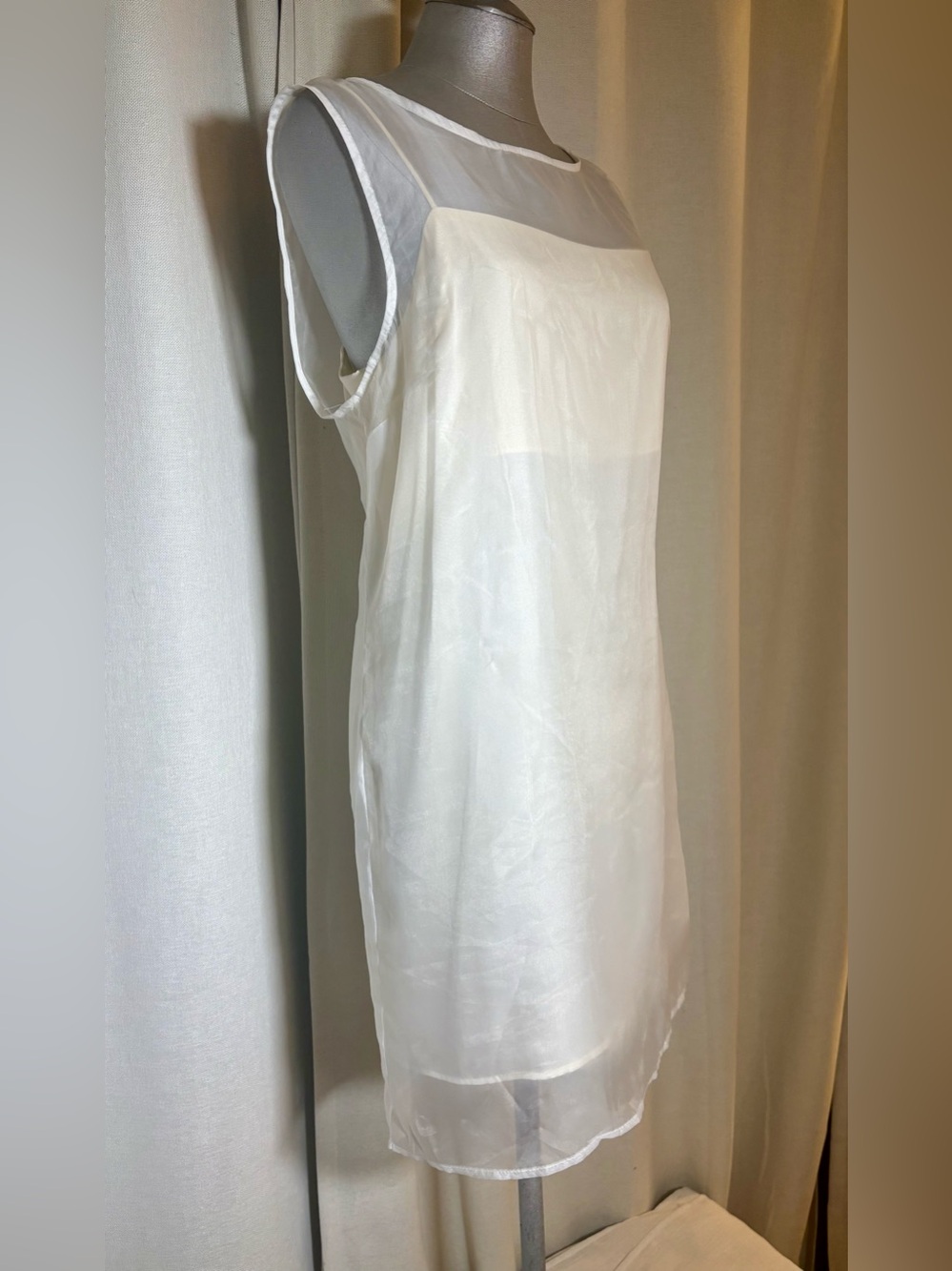 Reformation 100% Silk Vina Dress White Sheer Overlay Shift Dress Size 12 NWT - Picture 4 of 14